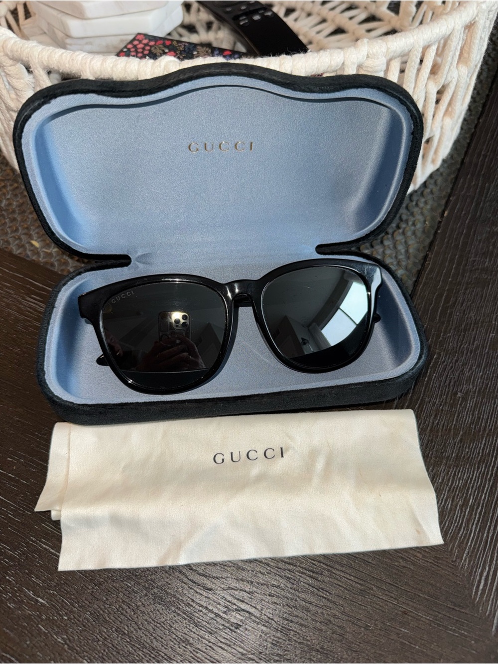 Gucci Black Sunglasses with Star detail on side - with Light Blue Case Interior